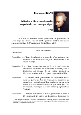 Couverture de Kant - Idée d'une histoire universelle du point de vue cosmopolitique